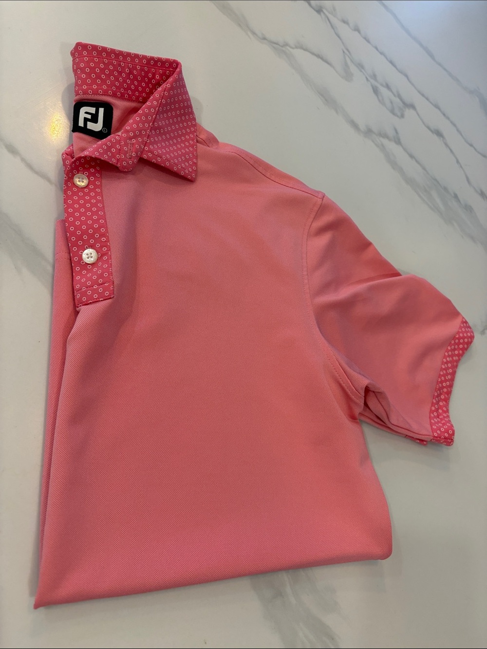 FootJoy Men’s Coral Pink Golf Polo with Patterned Collar